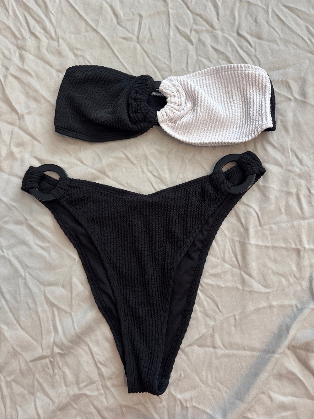 Two-Tone Black and White two piece Swim Set with mid rise waist